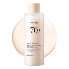 ANUA Rice 70 Glow Milky Toner, for Glass Skin, Rice Water, Niacinamide, Ceramides, Panthenol, Non comedogenic, Fungal Acne Safe, Korean Skin Care, 250ml/8.45fl.oz.