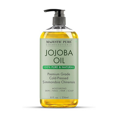 Majestic Pure Organic Jojoba Oil - Large 236 ML | 100% Pure and Natural, Cold-Pressed | Moisturizing for Skin Care, Massage, Hair Care, and to Dilute Essential Oils