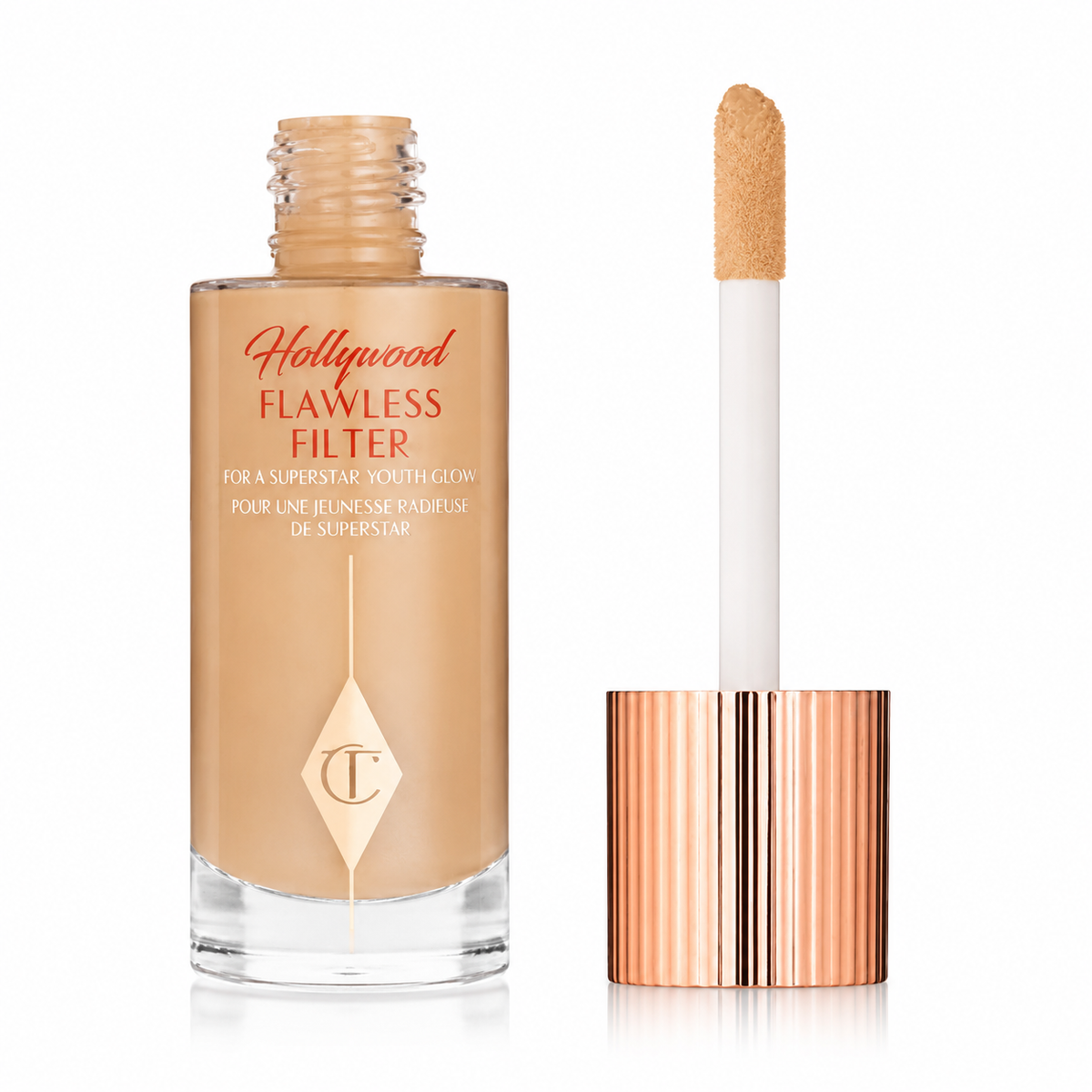 Charlotte Tilbury Mini Hollywood Flawless Filter, Travel Size, 2 Fair - Customizable Face Liquid Makeup Booster, Tinted Primer, Foundation, Highlighter, Moisturizer 6 TAN / DORE